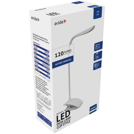 Asztali lámpa LED 1,5W Avide csíptethető fehér