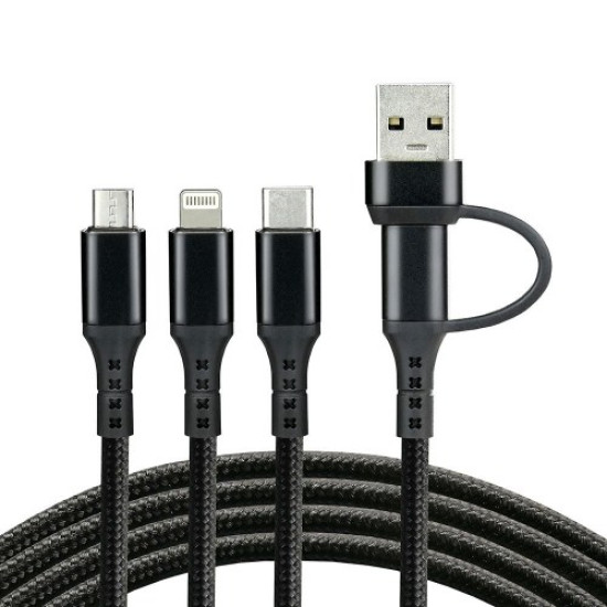 USB kábel 1,2m 3 az 1-ben 3A fekete Everactive CBB-1.2ALL/1.2m