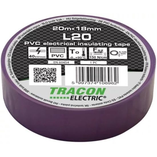 Szigetelő szalag 20mx18mm lila Tracon