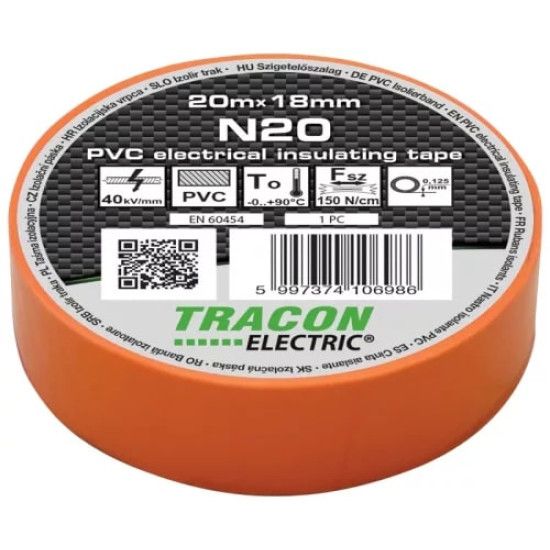 Szigetelő szalag 20mx18mm narancssárga Tracon