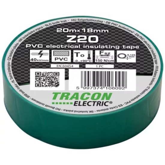 Szigetelő szalag 20mx18mm zöld Tracon
