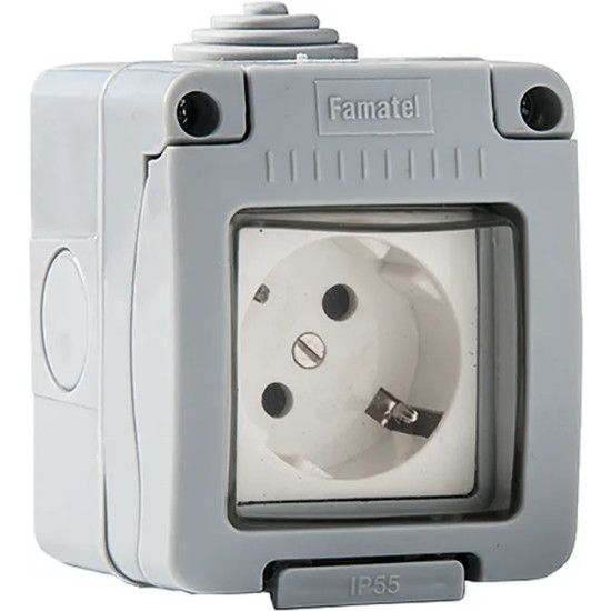 Dugalj Famatel 2P+F 162 szürke IP55 19068